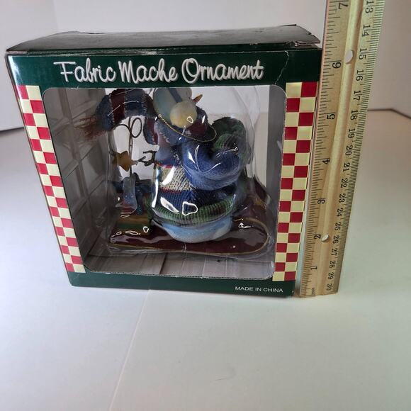 Vintage Fabric Mache Snowman Ornament on Sled with Presents SWC Bentonville - Picture 8 of 9